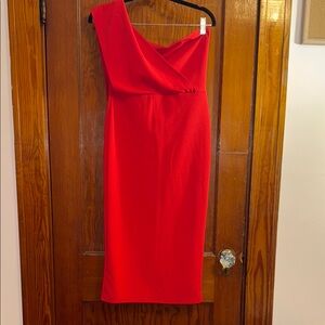PrettyLittleThing Vibrant Red Asymmetrical Holiday Dress